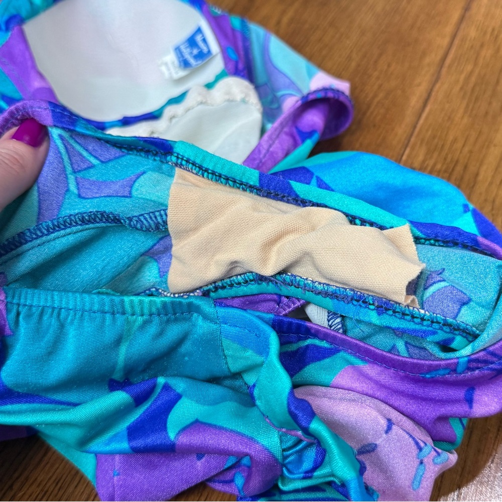 Vintage 70s Maxine of Hollywood Blue Purple Floral One-Piece Swimsuit size 14 - Picture 14 of 16